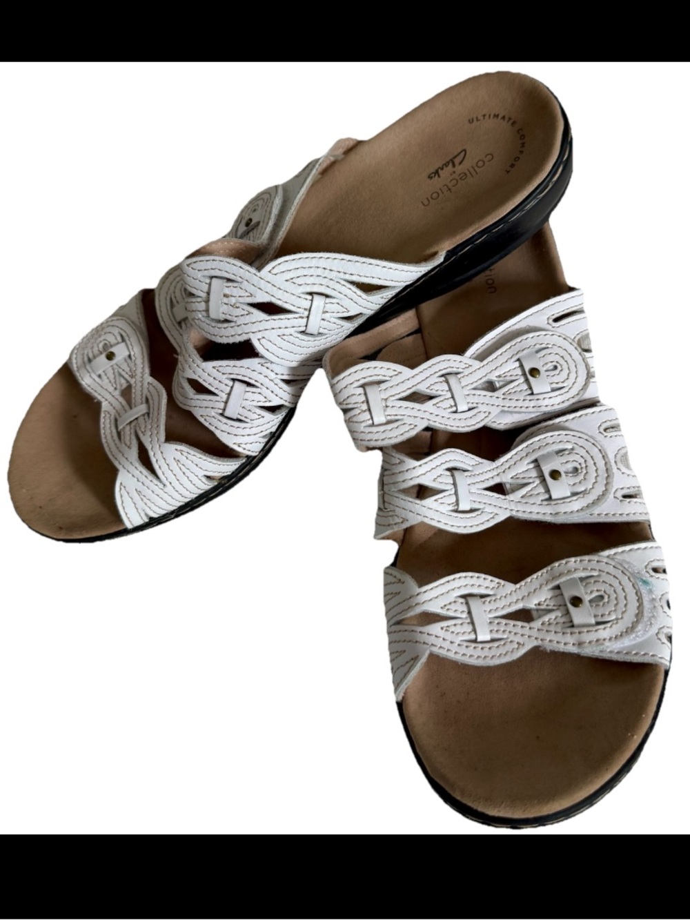 Clarks Collection Ultimate Comfort Leisa Faye White Leather Sandals Womens US 11